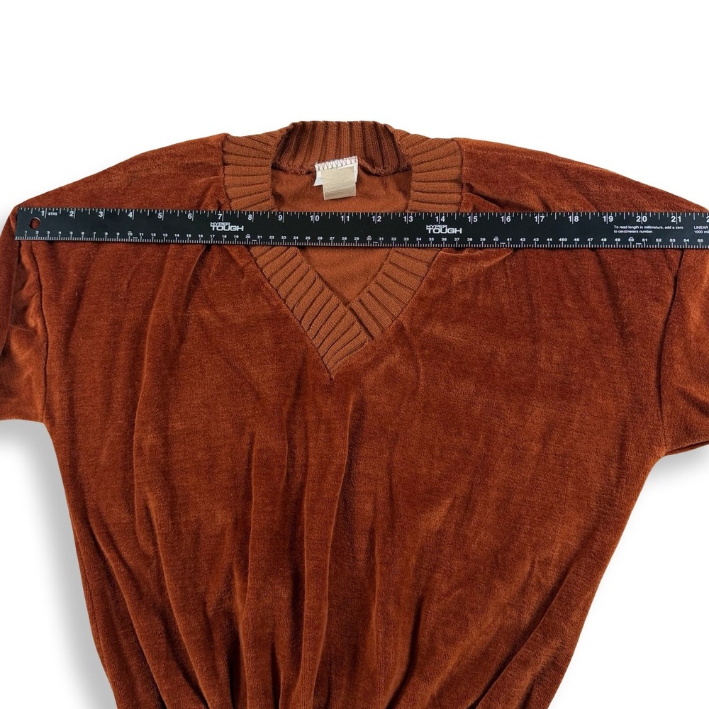 Vintage Fashion Tree Rust Brown Velour V-Neck Balloon Sleeve Sweater Large 4549 - Picture 7 of 7
